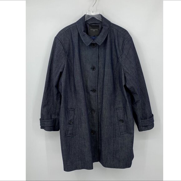 Talbots Plus a-line denim coat jacket button lined trapeze blue dark navy 3X - Picture 1 of 6
